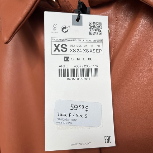 Zara (XS) soft pumkin vegan leather shirt, ruched sleeves, BNWT. - Picture 3 of 14